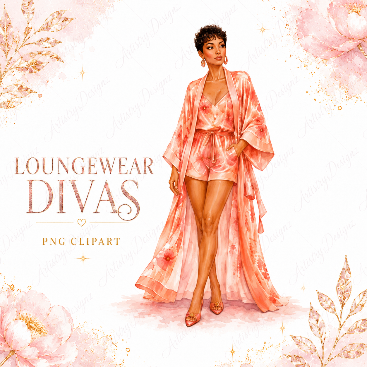 Loungewear Divas Clipart PNG Bundle, Pajama Robe Fashion Girls, Sleepwear Woman Sublimation, Commercial Use Graphics - Image 7