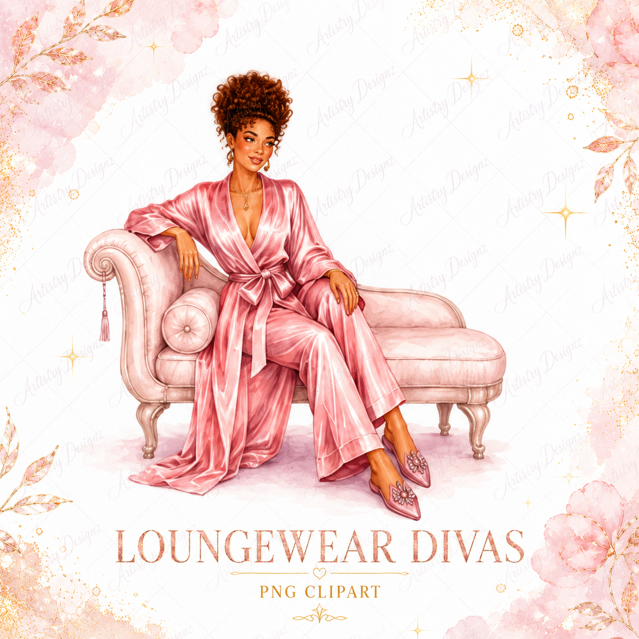 Loungewear Divas Clipart PNG Bundle, Pajama Robe Fashion Girls, Sleepwear Woman Sublimation, Commercial Use Graphics - Image 8