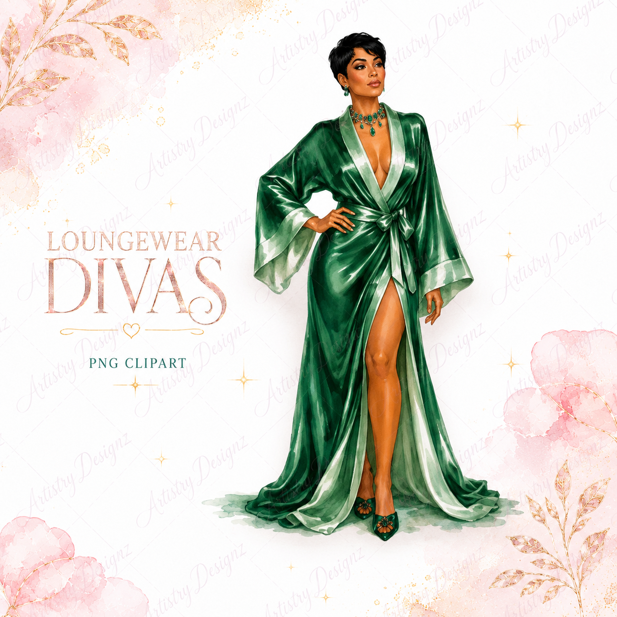Loungewear Divas Clipart PNG Bundle, Pajama Robe Fashion Girls, Sleepwear Woman Sublimation, Commercial Use Graphics - Image 9