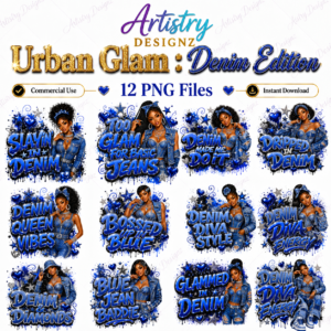 Urban Glam Denim PNG Bundle, Blue Jean Diva Sublimation Designs, Baddie Denim Clipart, Commercial Use, Instant Download