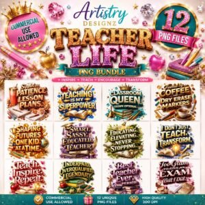 Teacher Life PNG Bundle, 12 Quote Designs, Sublimation Clipart (Digital Download)