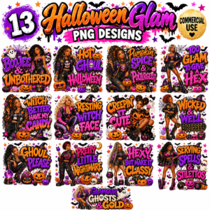 Spooky Glam Halloween PNG Design Bundle – 13 Witchy Sublimation Graphics + 8 Free Downloads
