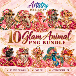 Luxury Glam Wildlife PNG Collection – 10 Floral Fashion Animal Sublimation Designs + 8 Free Downloads